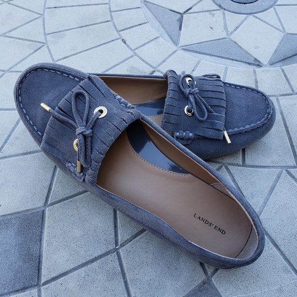 Lands' End Shoes - Land's End Gray Suede Fringed Slip-On Loafers 8.5